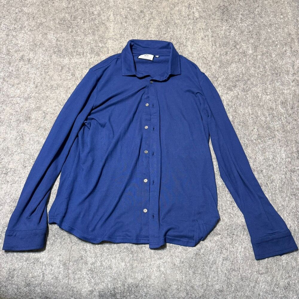 English Laundry Men's Button Up Shirt Size L Large Blue Poly Spandex Stretch